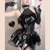 Sexy Cosplay Pu Dress Women Harajuku Streetwear Bandage Hollow Out Bats Dress Punk Y2k Girl Mall Gothic Clothes
