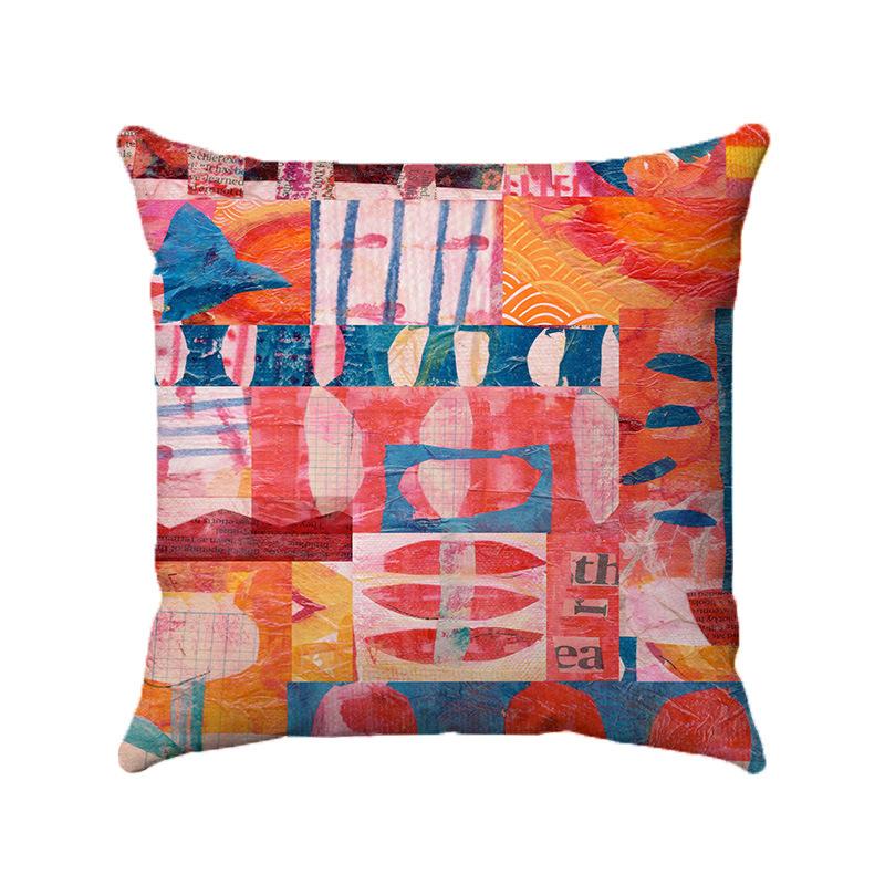 Creative Colorful Oil Painting Landscape Digital printing short plush pillow covers for car sofa office cushion cover home goods