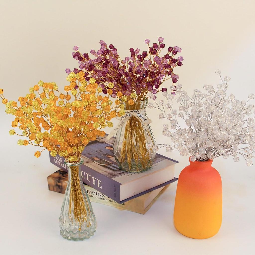 30 Pcs Crystal Artificial Flowers Bouquet, Artificial Flower Stems for Wedding Home Party Office Hotel Kitchen DIY Crafts Decoration - Clear