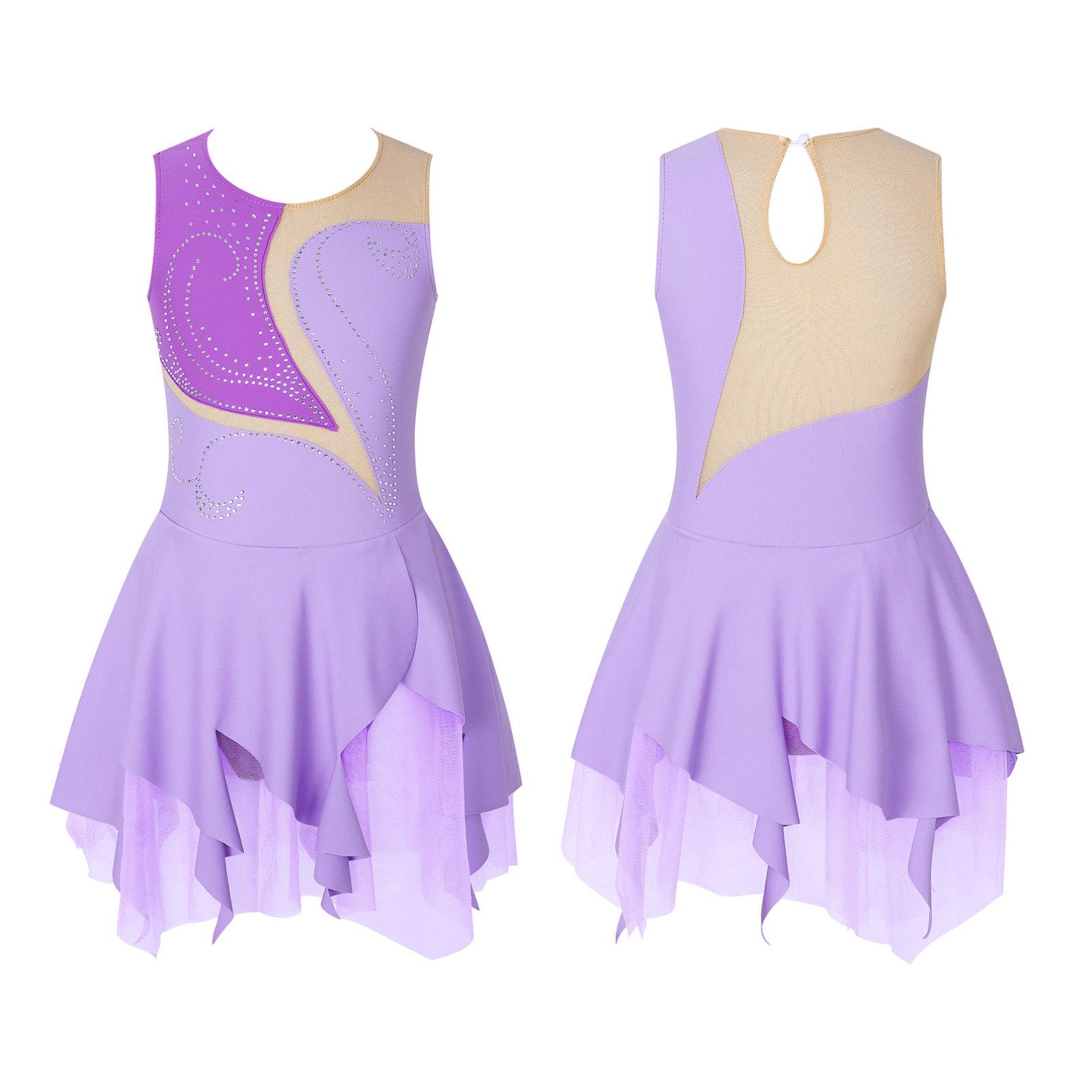 Manyakai Kinderen Meisjes Kunstschaatsen Jurk Mouwloos Glanzend Strass Dans Turnpakje Gymnastiek Ballet Ballroom Danskleding 9-10 Years