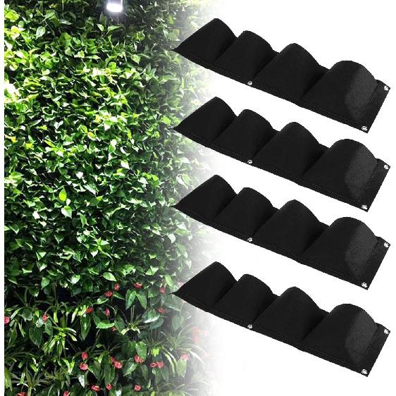 4Pcs 4 Pocket Felt Vertical Wall Garden Planter Plant Grow Bag Reusable Wall Mounted Planting Growing Bag for Flower Vegetable(Black)