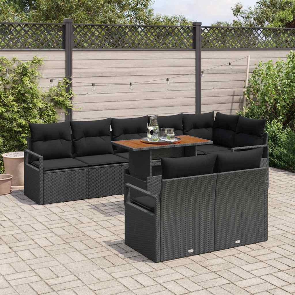 Garden Sofa Set with Storage 9 pcs Black Poly Rattan