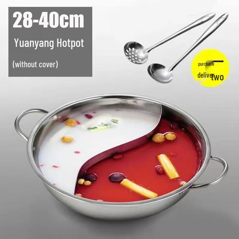 Stainless Steel Yin Yang Hot Pot Basin with Lid for Induction Cookers