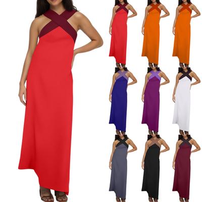 Ladies' Fashion Color Long Dress Cross Sexy Back Dress