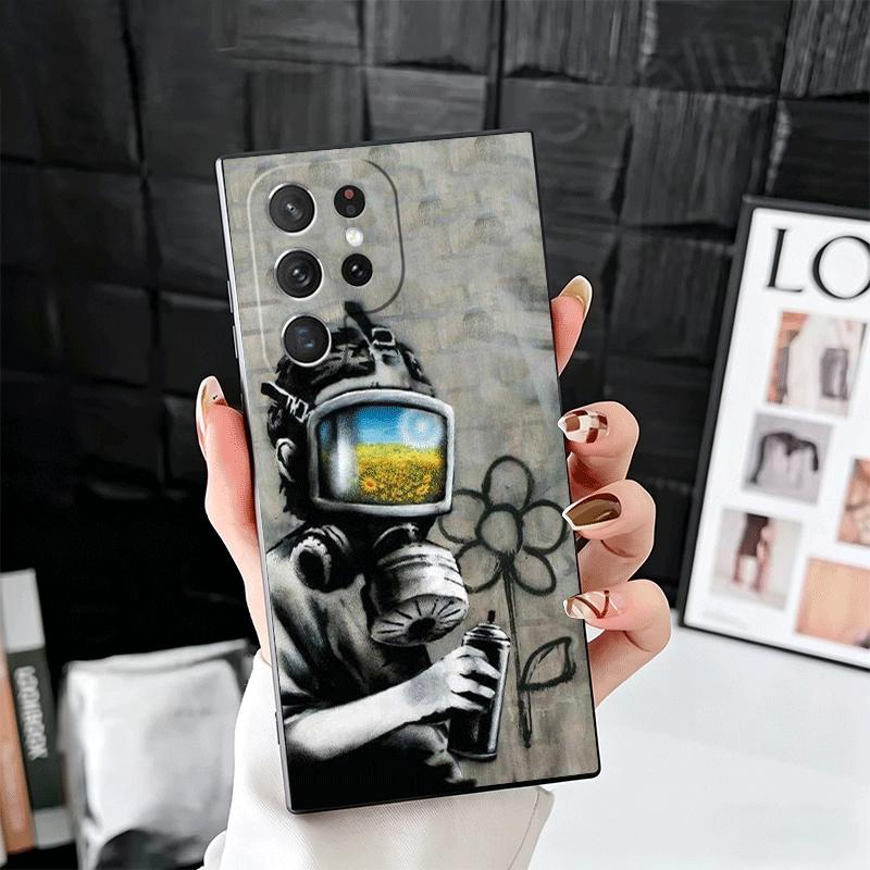 B-Banksy Art Graffiti Artist Soft Phone Case for Samsung Galaxy S26 S25 Edge S24 Ultra S23 Plus S22 S21 FE S20 Black Cover Back