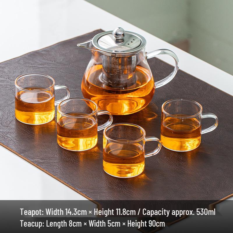 High-Quality Borosilicate Glass Tea Set: 5-Piece Heat-Resistant Kit with Tea Infuser and Separate Flower Tea Filter for Home Use.