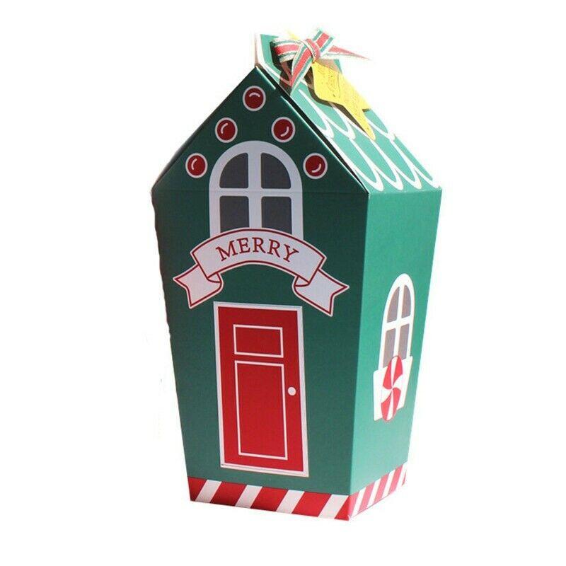 5/10Pcs Christmas Kraft Paper Gift Bags Sweets Candy Box Food Cookies Packing Xmas with Ribbons Cards Package Party Decoration