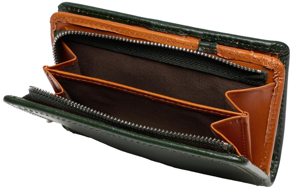 Lee Falcon Large Zippered Bifold Wallet with Double Holds and Electronic Made of Premium Italian Product Green Stitching, Coins, Cards, Bills, Money,