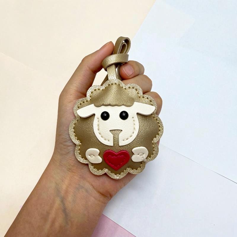 Cute Leather Sheep Shape Bag Charm For Backpack Purse Decor Sheep Hanging Ornament For Girls Gift