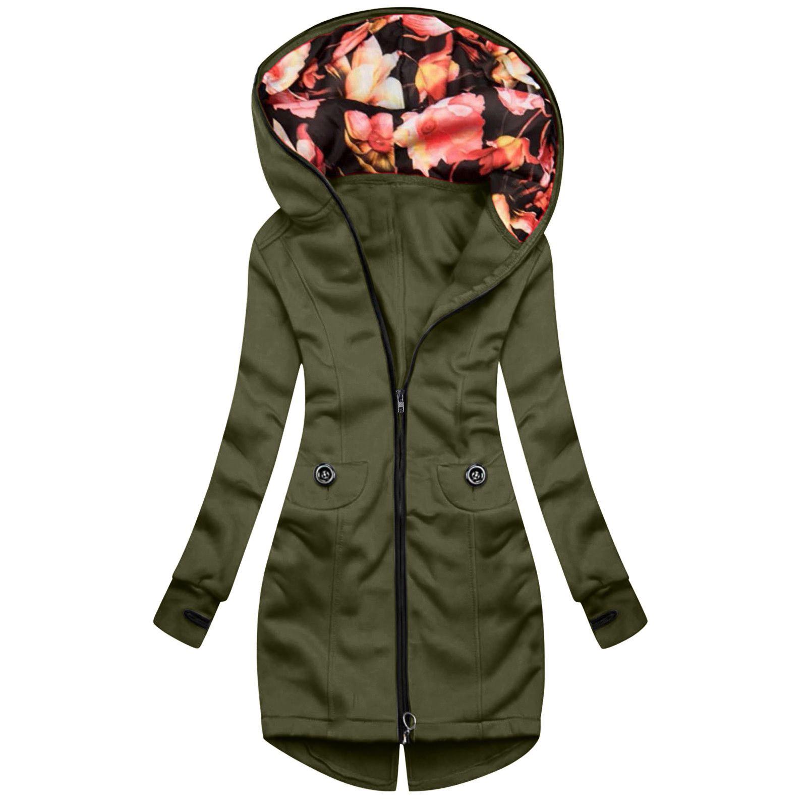 

Женская мода, повседневная толстовка с капюшоном на молнии, подходящее по цвету пальто с длинными рукавами и шнурком XXXL зелёный