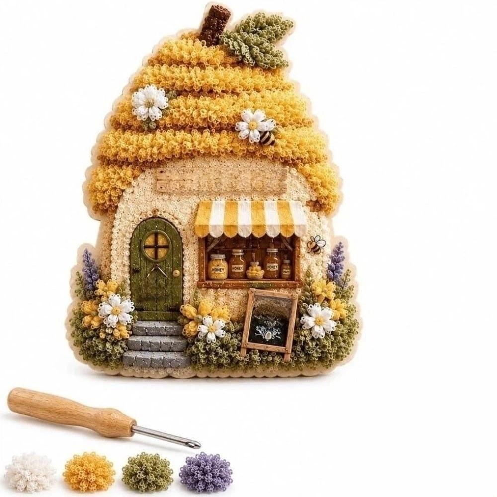 House Scene Poke Art Kit Mushroom Cottage Textile Art Kit DIY Needle Craft Desktop Display