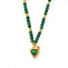 Wind Green Stone Splicing Beaded Titanium Steel Necklace Niche Design Simple Temperament Special-Shaped Love Pendant