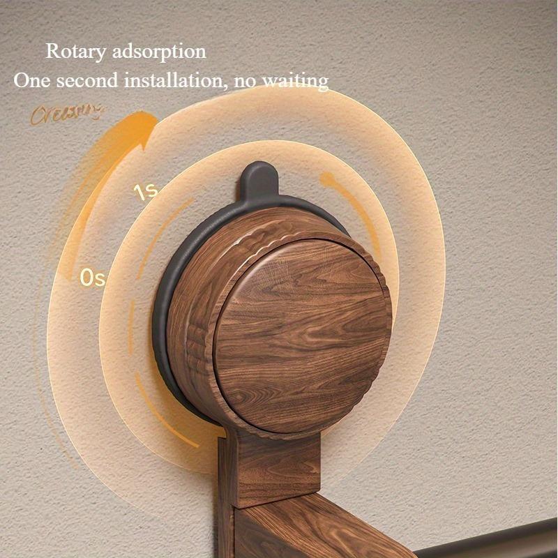 Vintage Walnut Wood Towel Ring with Suction Cup Mount, No-Drill Wall-Mounted Bathroom Towel Holder