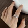 S925 Sterling Silver Multi-Layer Intersecting Lines Ring - Women's Stylish Korean Design Open Index Finger Ring