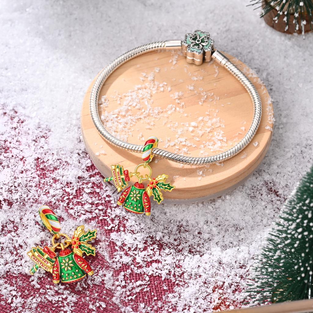 Happy Holidays Copper Christmas Tree Socks Snowman Bell Pendant Beads Fit Diy Bracelet Necklace Party Souvenirs
