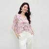 Sweet Floral Chiffon Ruffle Blouse with Flared Sleeves