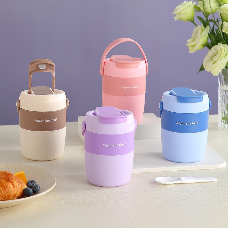 600ml tragbarer isolierter Suppenbecher mit Löffel, Macaron-Farbe Haferflocken Frühstücksglas für das Büro
