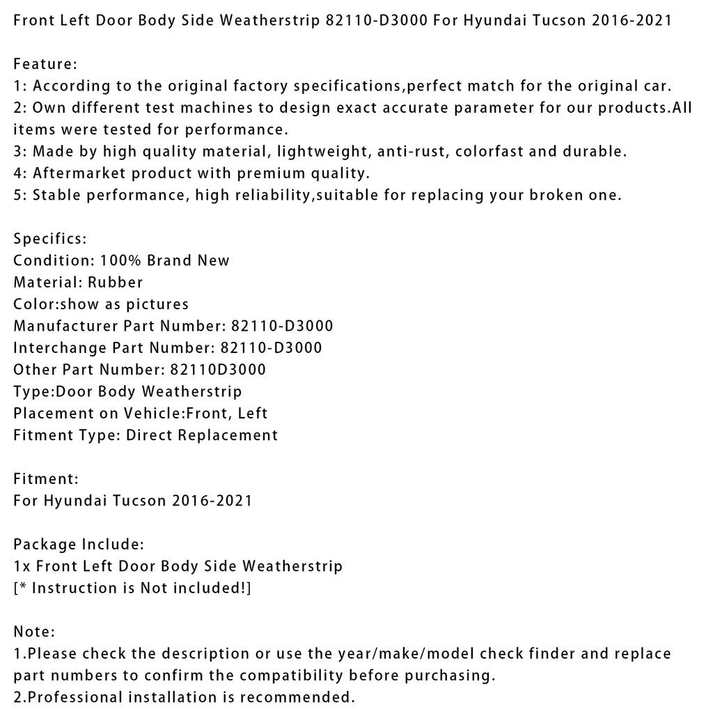 Boční těsnění dveří řidiče 82110-D3000 Pro Hyundai Tucson 2016-2021