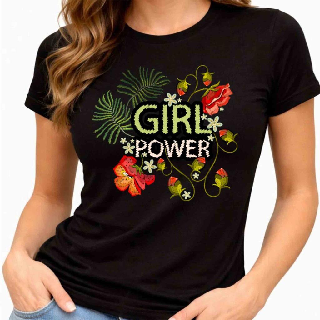 Girl Power Floral Graphic T-Shirt Feminist Flower Tee Women Empowerment Gift Top