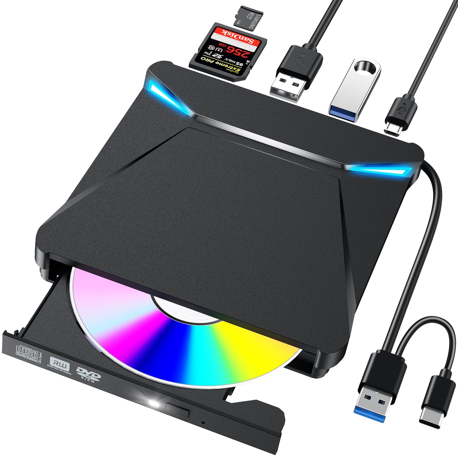 

External DVD Drive New Thin Portable Drive Port Quiet High Speed Lightweight Slim Compact TF Compatible with Desktop Computers Japanese Instruction чорний