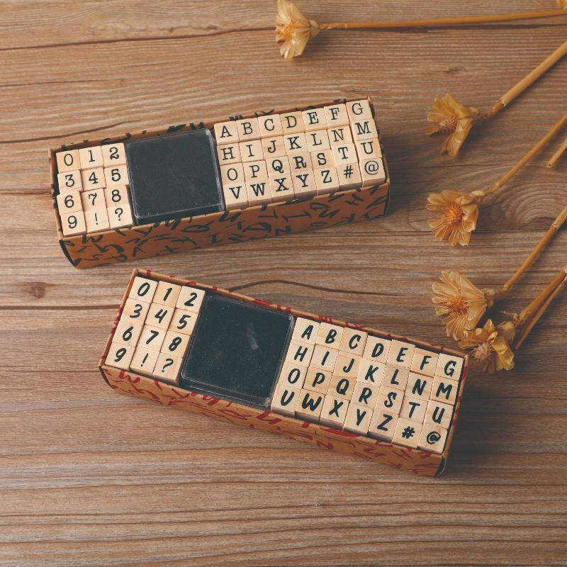 40Pcs Alphabet Stamps Vintage Wooden Rubber Letter Standard Stamp Set For Craft Card Making Planner Scrapbooking Journals