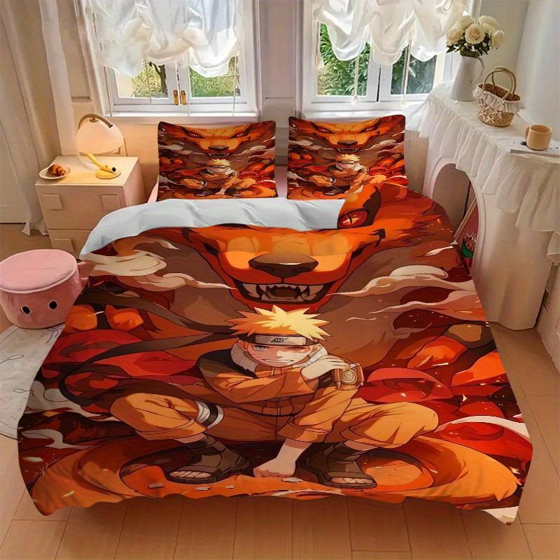 3pcs Naruto Nine Tailed Fox Bedding Set, Including 1 Quilt Cover and 2 Pillow Shams, Without Filling, Soft and Comfortable Home Bedroom Fabr