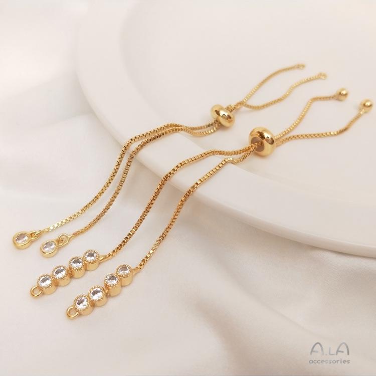 

14K Gold-Filled Zircon Box Chain Bracelet with Adjustable Silicone Beads