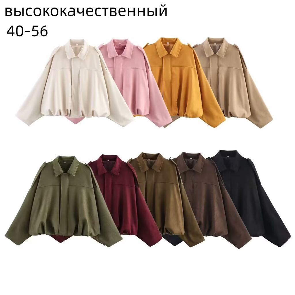 2026 Dámská Bomber bunda Límec Dlouhý rukáv Zip Semišová bunda Dámská Nová High Street Zkrácená Závodní Bundy Kabáty Svrchní oděvy