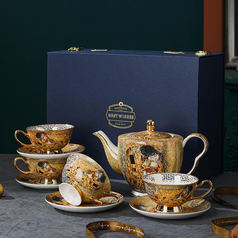 Bone China Retro Coffee Cup Saucer Ceramic Water Cup Teacup Set Afternoon Tea Tea Set High Value Gift Box