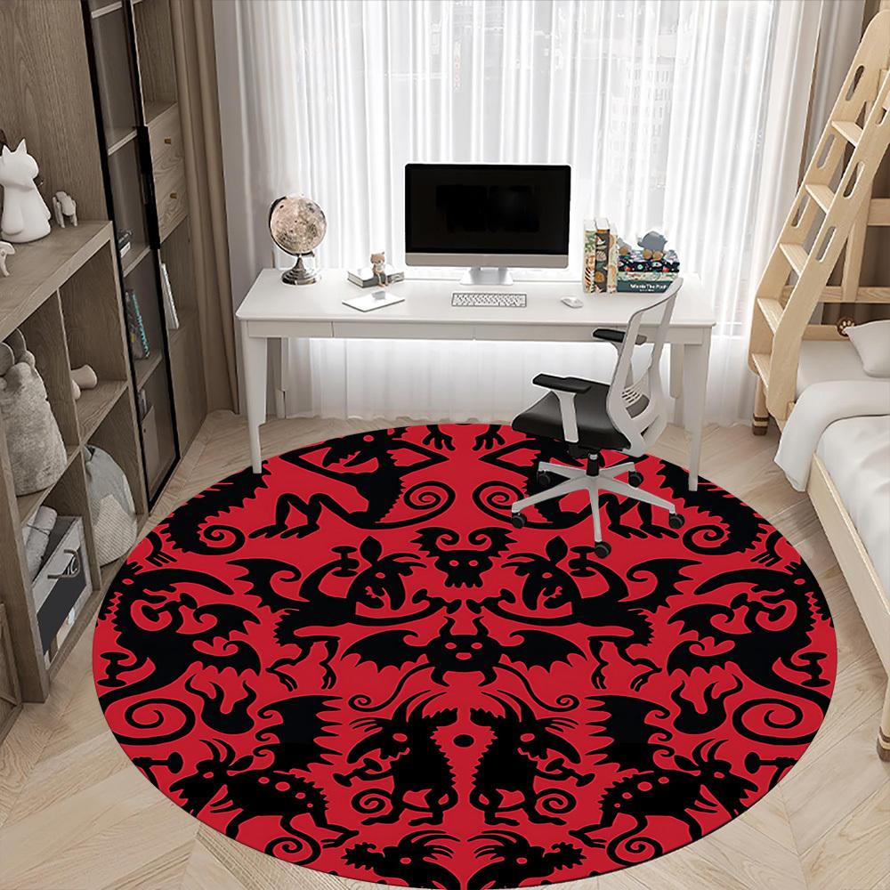 1pc Fantasy Creatures Office Round Area Rug, Mat Suitable For Office, Under Office Chairs Bedroom Living Room Home Decor, Room Deco