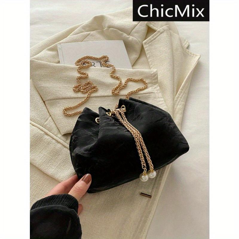 

Модная однотонная мини-сумка-ведро кроссбоди с плетеным узором, на шнурке one-size чёрный