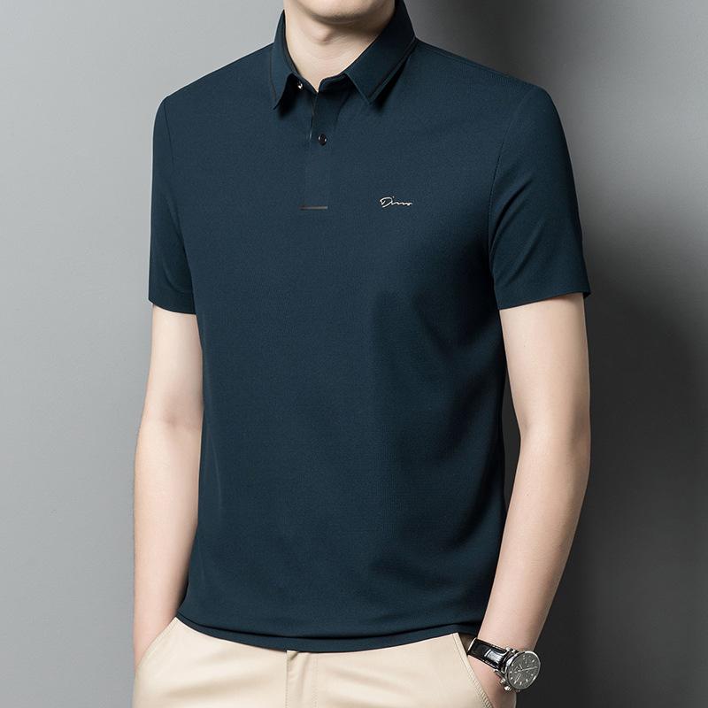 Summer New Young and Middle-Aged Men's Clothing Solid Color Polo Collar Simple Casual Seamless Comfort Short-Sleeved Polo Shirt