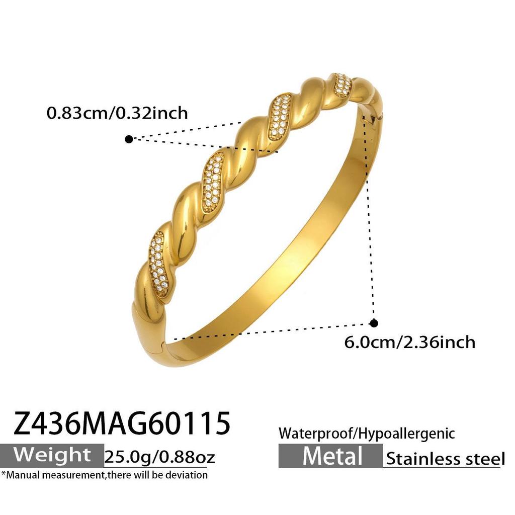 18K Gold-Plated Geometric Zirconia Bracelet with Stainless Steel Buckle