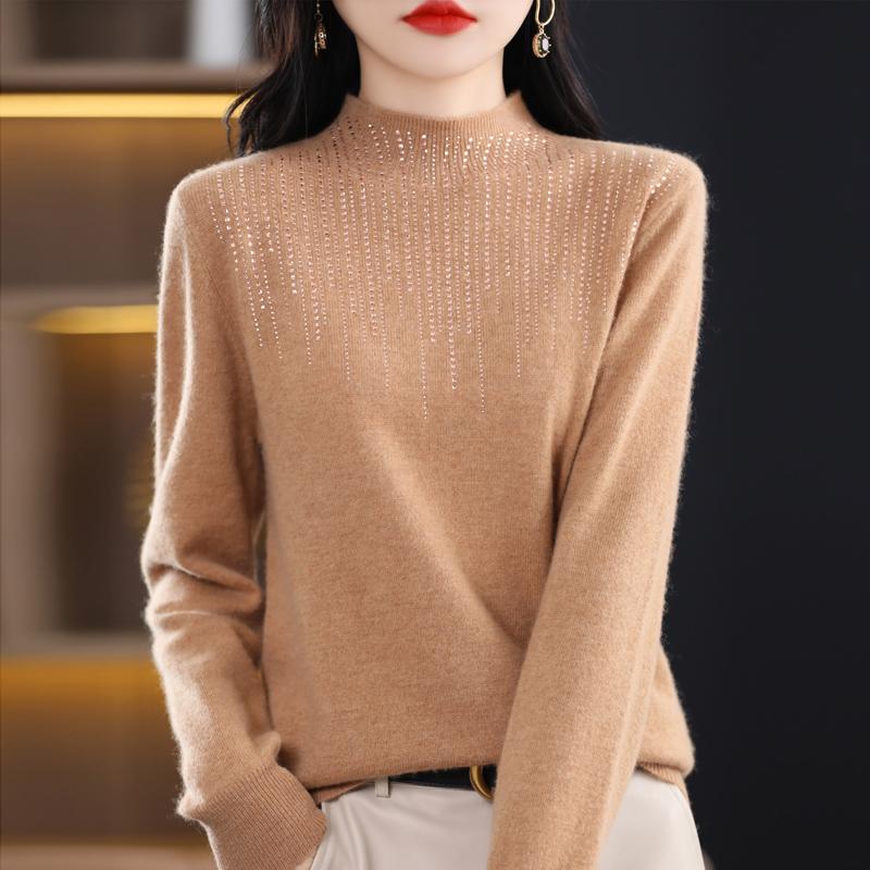 Women's Half Turtleneck Diamond Sweater, Qinghe Cashmere, 30% Cashmere 70% Wool, Winter Knitted Pullover Autumn Sweater Cashmere Sweater
