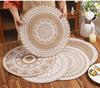 Large Round Jute Placemat Bohemian INS Style Silk Screen Printed Heat Resistant Table Mat Insulation Pad for Kitchen Dining Home Decoration