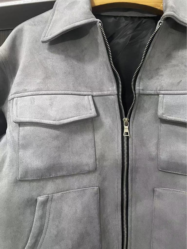 Trendy Unisex High Street Deerskin Zipper Jacket with Big Pockets.