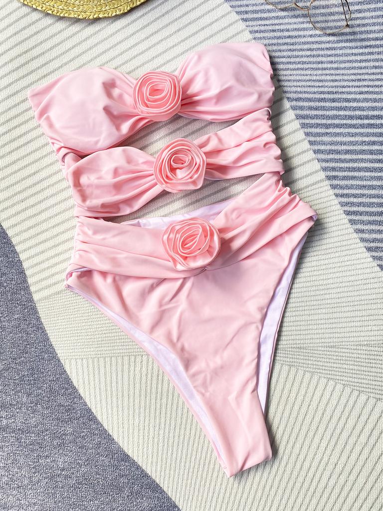 Sexy Women One Piece Swimsuit Female Swimwear High Waist Swimming Suit Bandeau Monokini Hollow Out Beachwear Bathing Suit