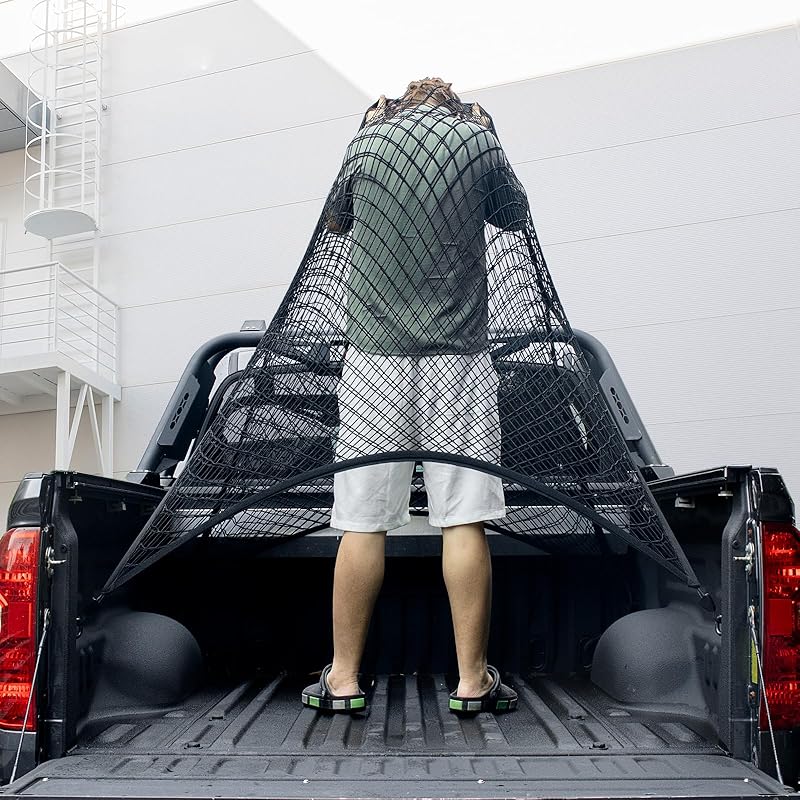 Cargo Net For Pickup Truck Bed, Trucks Cargo Net Mesh Organizer, 4'X4' Stretch To 7'X7' Highly Elastic Truck Bed Net For Camping, Trip Luggage,