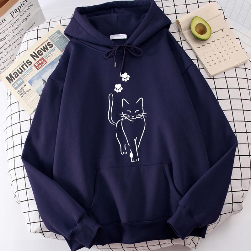 Whimsical Cat Print Sweatshirts Cat Women Kawaii Kangaroo Pocket Hoodies Girl Casual Pullovers Female Animal Hooded 90s Clothing