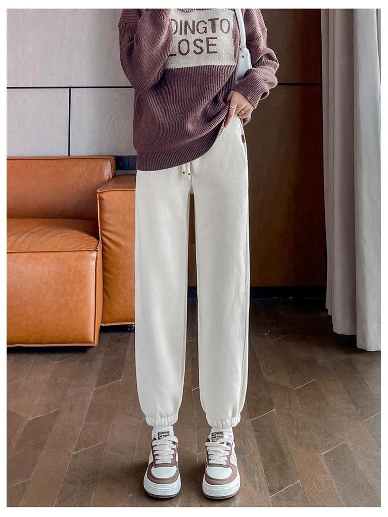 Women's Windproof Fleece-Lined Sweatpants - Warm Thickened Lamb Fleece for Autumn/Winter Casual Wear