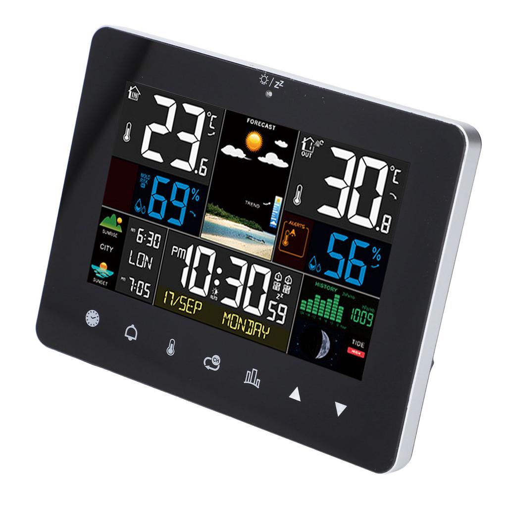 Wireless Weather Calendar Clock Color Touchscreen Display RF Sensor Temperature Humidity Meter for Indoor and Outdoor
