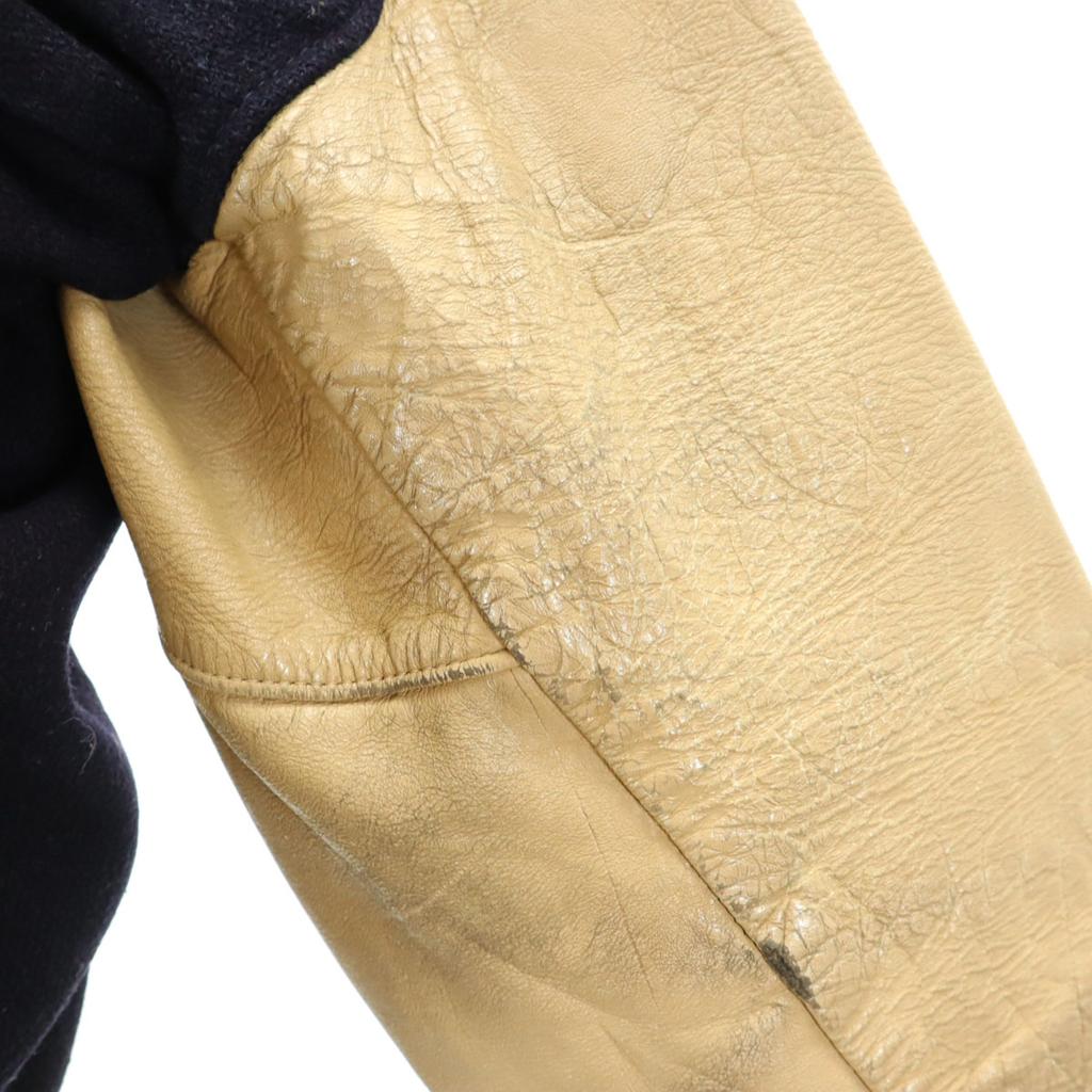 VINTAGE 70s Wappen Leather Switching Award Jacket 44 Navy Stajan Men's Used