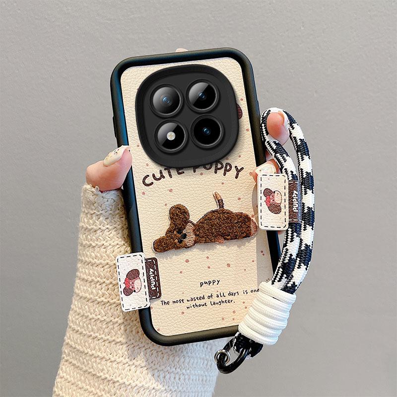 KEYSION Cartoon Cute Plush Embroidery Case for Redmi Note 15 Pro 5G 15 4G with Lanyard Silicone Shockproof Phone Cover for Xiaomi POCO M8 5G