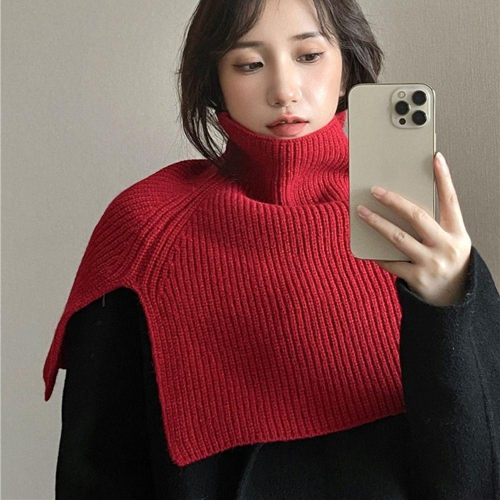Decoration Accessories High Collar Solid Color Wraps Female Wool Scarf Knitted Shawl Knitted Cape