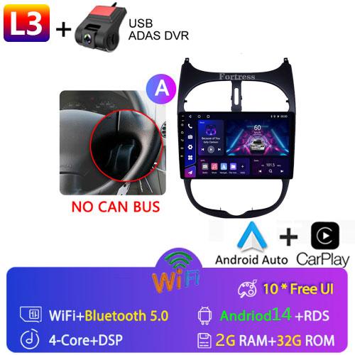 2DIN Android 13 Radio For Peugeot 206 206CC 206SW 2001 2002 2003-2008 Car Stereo Multimedia Player Carplay Auto GPS Navigation