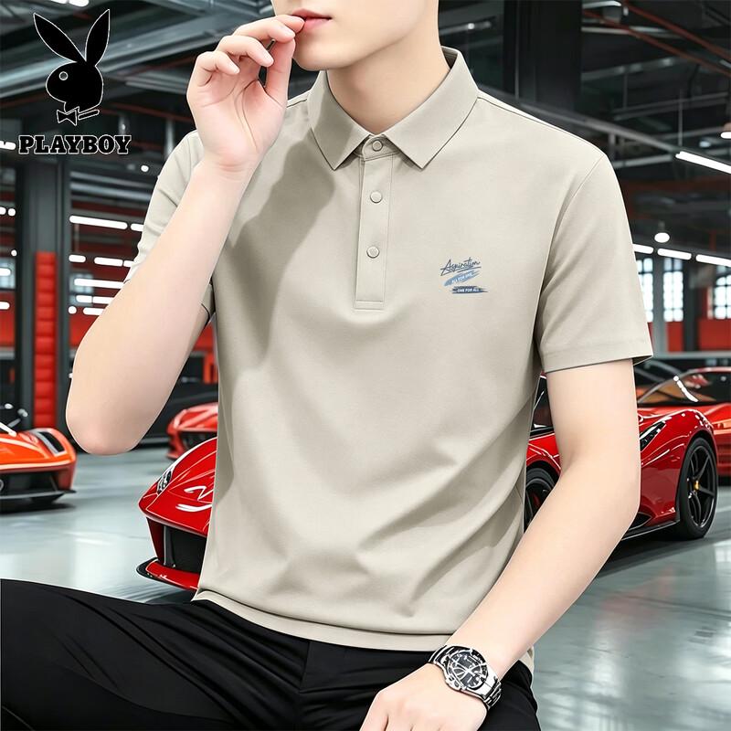 PLAYBOY Men s Summer Ice Silk Quick Dry Short Sleeve Polo Shirt L