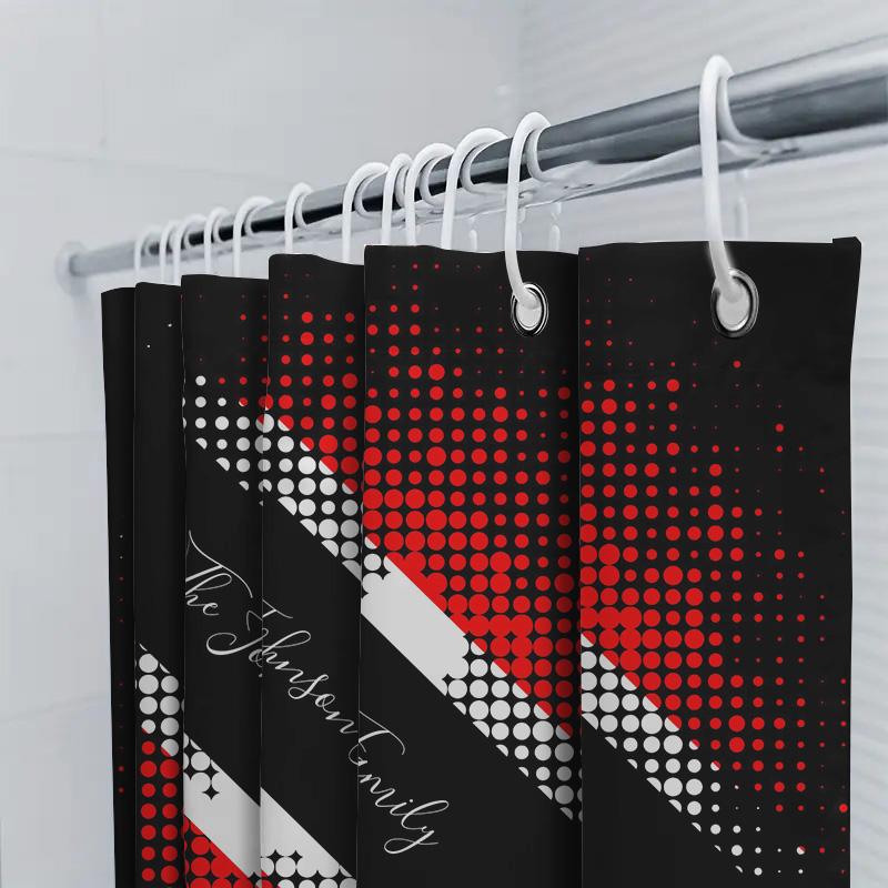 Red White Dotted Custom Family Name Shower Curtain Decoration For Bathroom Modern Design With Personalization Options Available