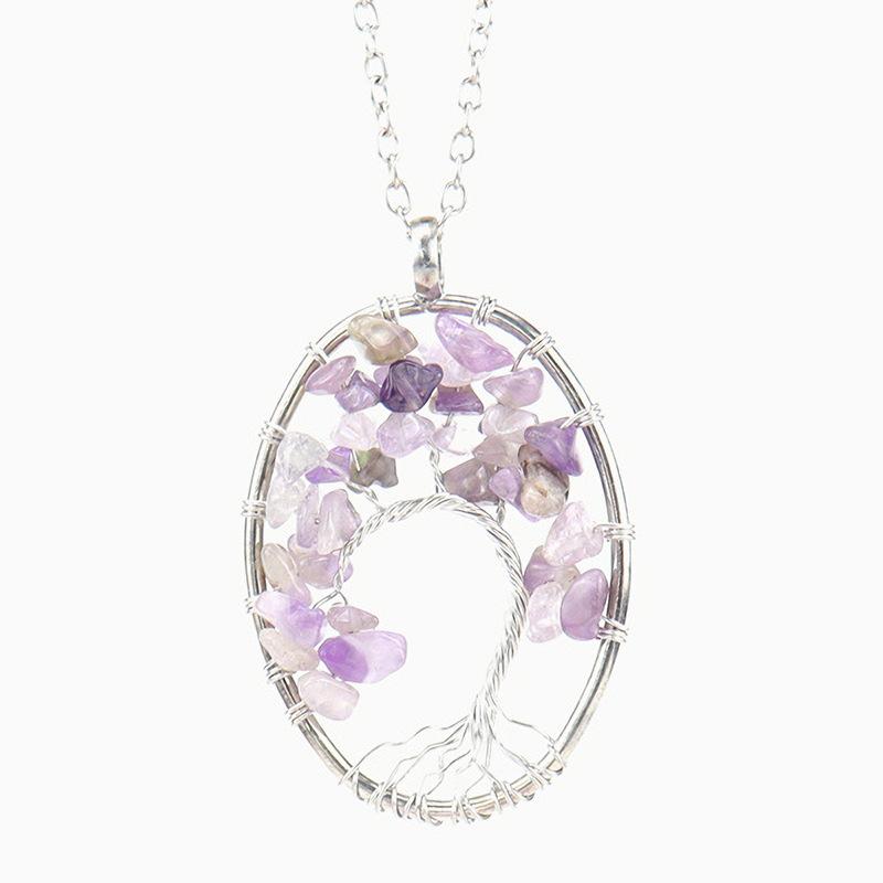 

Hand Wound Natural Gravel Crystal Curved Curved Tree Of Life Necklace Fortune Tree Necklace Women S Necklace N22 аметист