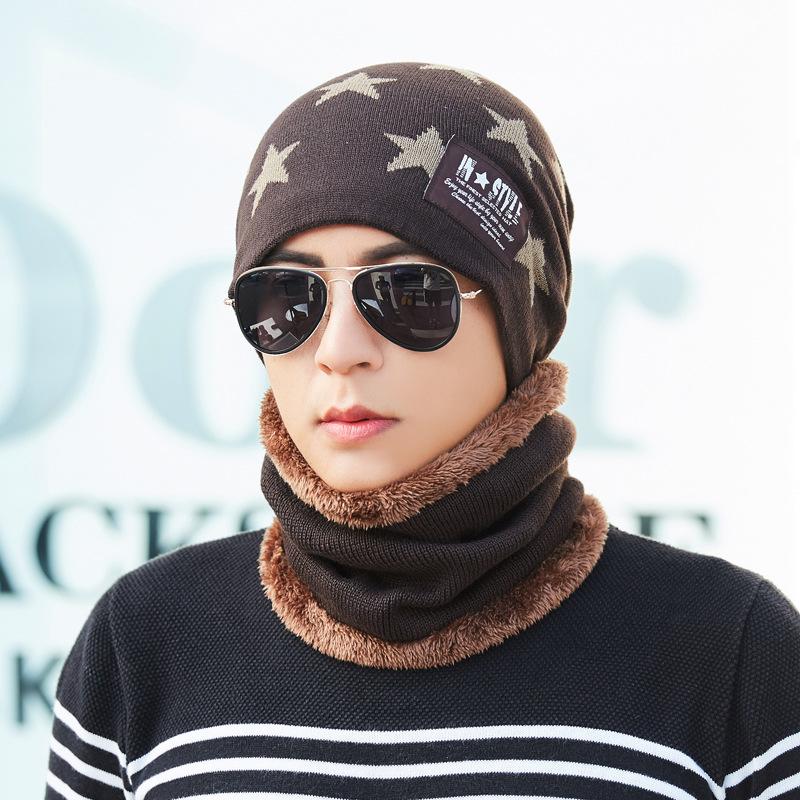 Herren Fleece Strickschal Mütze 2-teiliges Set trendige Damen warme Wollmütze Winter Student Radfahren Kälte
