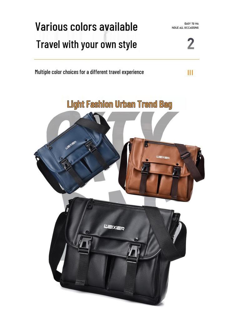 Business Casual Men's Large Capacity Wear-Resistant PU Splash-Proof Messenger Shoulder Bag